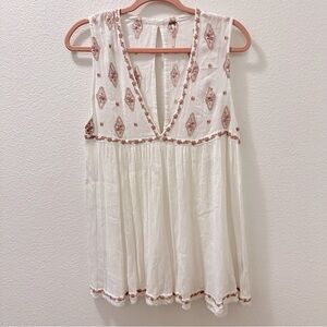 Free People Diamond Embroidered Sleeveless Plunge V-neck Tunic Top Women’s Small